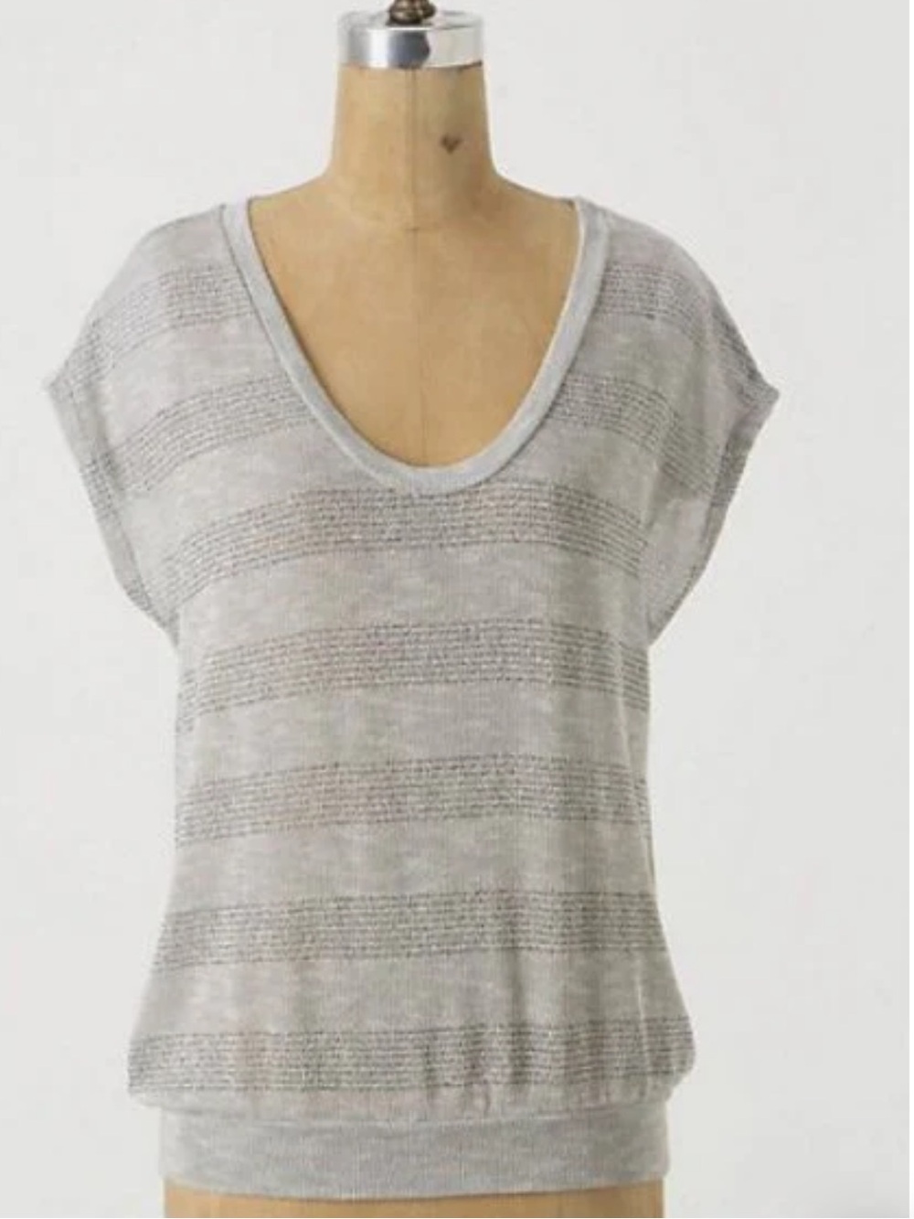 Splendid Silver Metallic Knit Scoop-Neck Top